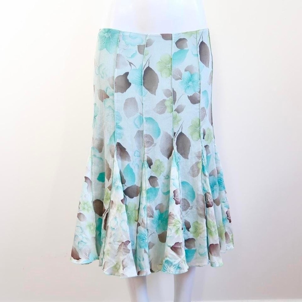 nine west watercolor floral silk midi skirt